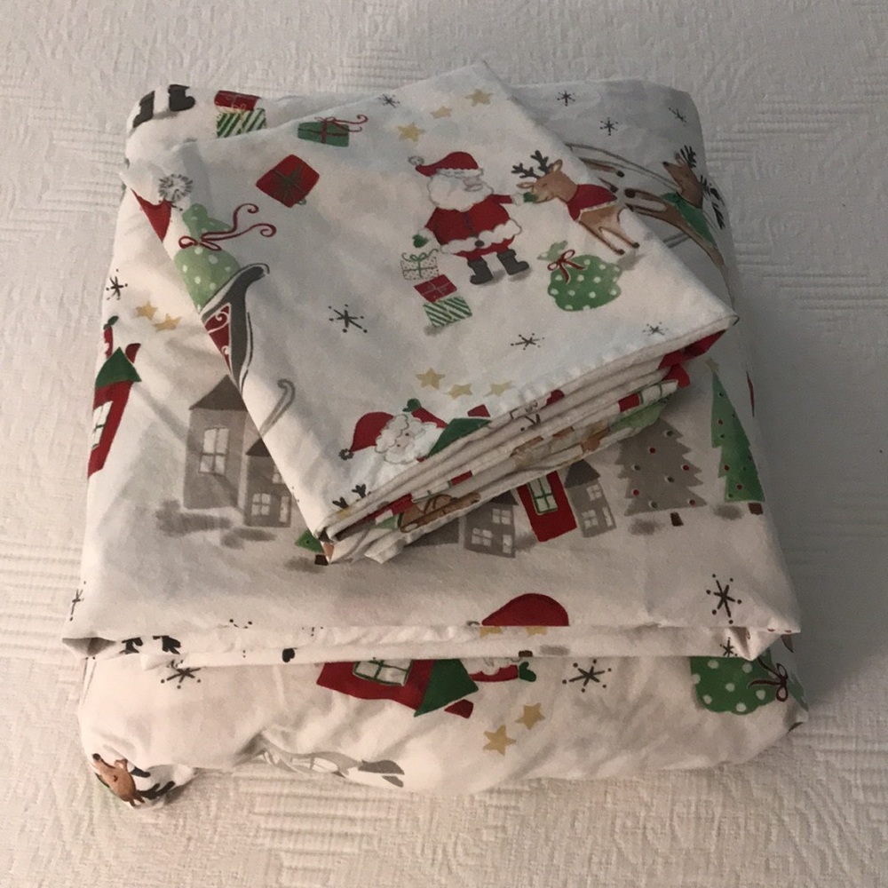 Pottery Barn Kids Christmas Sheets Santa Claus Sleigh Reindeer Full